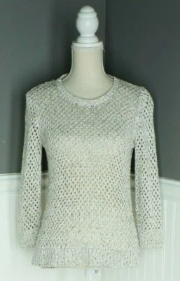 Suéter de ganchillo tejido abierto plateado talla L Inc- International Concepts para mujer  Foto 1 de 4