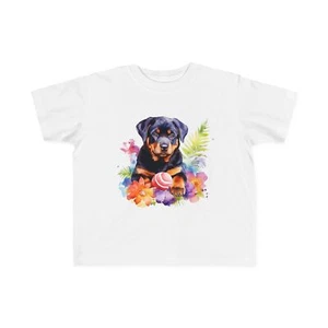 Floral Rottweiler Puppy Toddler Tee Cute Dog Shirt Girls Boys Kids  - Picture 1 of 19