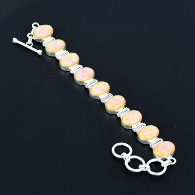 Bracciale In Opale Arancione Triplo In Argento Sterling 925 Fatto A Mano - Immagine 1 di 4