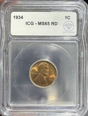 1934 Small Cents Lincoln, Wheat Ears Reverse ICG MS-65 RD IDC Verified - Image 1 of 2