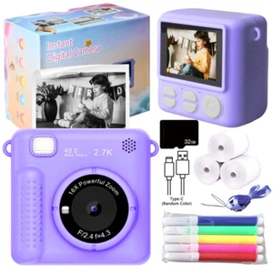 Purple Kids 2.4in LCD Digital Camera 32GB 1080P USB Charging Instant Print Photo - Picture 1 of 11