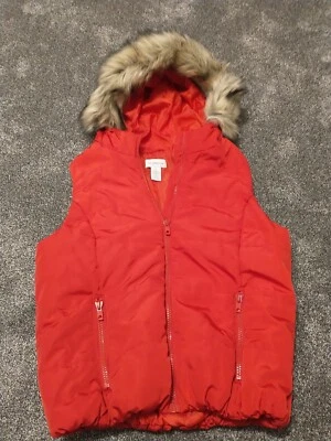 Chaleco Liz Claiborne rojo con capucha de piel talla XL Foto 1 de 4