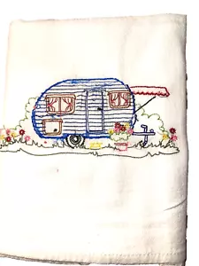 Dishtowel Pull Behind Small Camper Camping 100% Cotton Flour Sack White 32" x36" - Picture 1 of 6