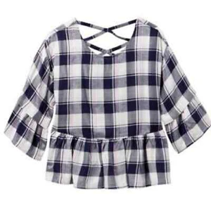 Ten Sixty Sherman Girls Blue Pink Plaid Peplum Top Size 12/14 New without tags - Picture 1 of 8
