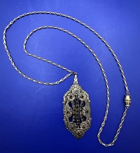 "Impresionante collar vintage de 24"" con estrás rojo tono dorado colgante broche de barril" - Imagen 1 de 8