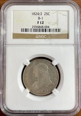 1824/2 Capped Bust Quarter, B-1, NGC F-12 - Image 1 of 2