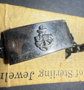 Locketag 1940s WWII USN Navy Sterling Silver ID Bracelet Anchor NO MONO Vintage - Picture 1 of 14