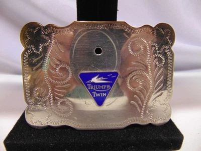 Hebilla de cinturón vintage Triumph Twin Motorcycles níquel plata 3,5" x 2,5" Foto 1 de 4