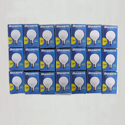 Lot 21 Bulbrite Globe 10W Light Bulb G12 130V, White, 1 1/2" Diameter Candelabra - Image 1 of 3