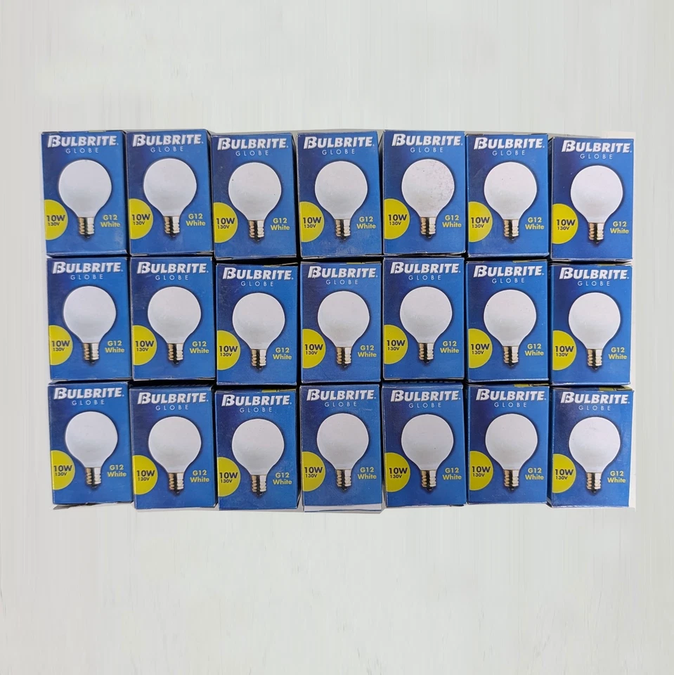 Lot 21 Bulbrite Globe 10W Light Bulb G12 130V, White, 1 1/2" Diameter Candelabra - Image 1 of 3