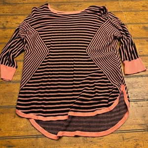Dana Buchman gestreifte Strick Tunika Top koralle schwarz Gr. L - Bild 1 von 3