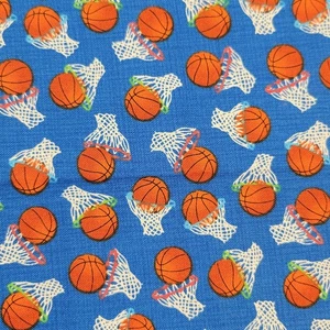 Basketball Fabric 30x44 Hi-Fashion Cotton Sports Balls Hoops Blue Quilting Craft - Picture 1 of 11