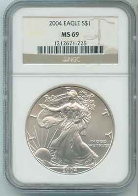 2004 Argento Aquila 1 Oncia NGC MS69 Moneta Certificato - RK709 - Immagine 1 di 2