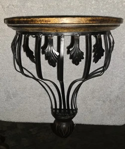 Vintage Wrought Iron With Wood Corbel Half Shelf Wall Sconce - Picture 1 of 8