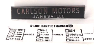 Vintage "Carlson Motors Janesville" Car Dealer Metal Nameplate Emblem Badge New - Picture 1 of 4