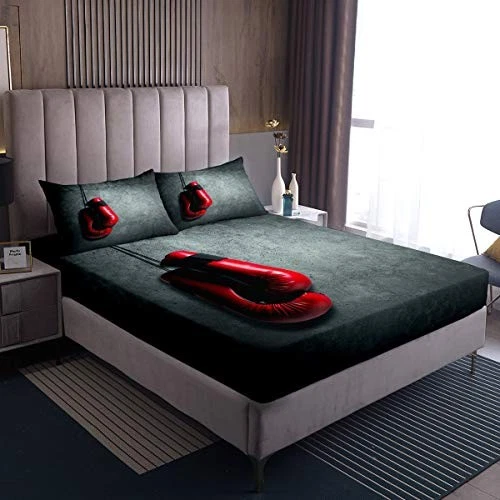  Juego de sábanas de boxeo temáticas deportivas para niños niños niños niñas hombres rojo  Foto 1 de 3