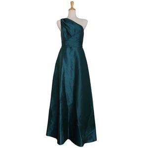 Alfred Sung Hunter Green Draped One Shoulder Maxi Dress Women's 6 Wedding - Picture 1 of 11