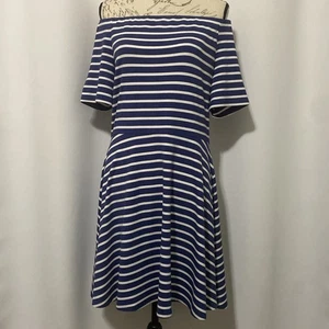 WHITE HOUSE BLACK MARKET Striped Off The Shoulder A-Line Dress SZ L NWOT - Picture 1 of 17