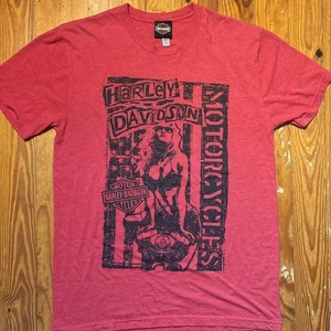 Harley Davidson Motor Cycles Pin Up Girl Size Large Red Tee Shirt Mississippi - Picture 1 of 6