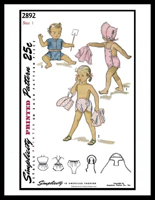 Simplicity 2892 Sunsuit Playsuit BABY BOY GIRL Beach BONNET Sewing Pattern Hat  - Image 1 of 4