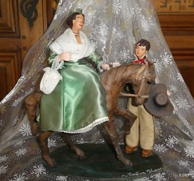 SANTONS HABILLES  MIREILLE VINCENT + CHEVAL . santonnier COLUSSA série des 30 cm - Photo 1/4