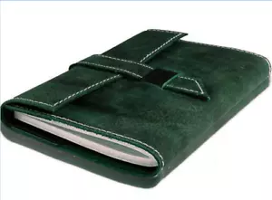 für A5 Buchjacke Cover Schuber Notizbuch Notizen Tasche Rindsleder grün Q374 - Bild 1 von 5