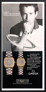 1983 John McEnroe & Broken Racquet foto Omega Titanium Watch anuncio impreso vintage - Imagen 1 de 1