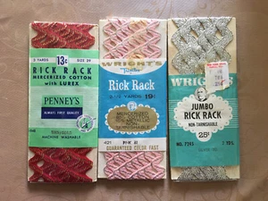 Vintage Wright's /Penny's (3) Rick Rack Trim Metallic - Picture 1 of 2