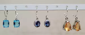 Sterling Silver Crytal Dangle Oval Tear Drop 925 Stamped Leverback Earrings - Picture 1 of 14