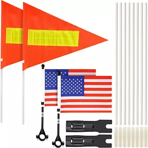 Bike Flags with Pole for Safety 2 Set Bicycle Safety Flag with Reflective Strap, - Picture 1 of 7