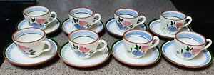 Vintage Stangl Pottery Fruit & Flowers Cups Saucers set of 8 made USA Trenton NJ - Picture 1 of 7