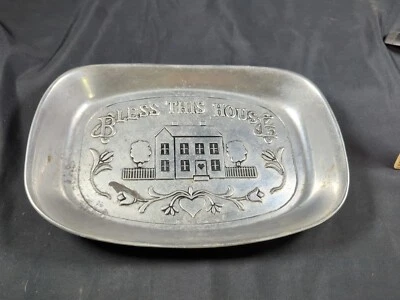American Inspirations "Bless This House" Pewter Oblong Tray Dish by Wilton Home - Image 1 of 4