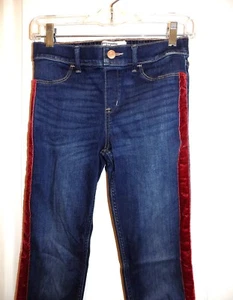 ABERCROMBIE KIDS Dark Wash Jeggings Jeans 13-14 Red Velvet Side Stripe Pull-On - Picture 1 of 5