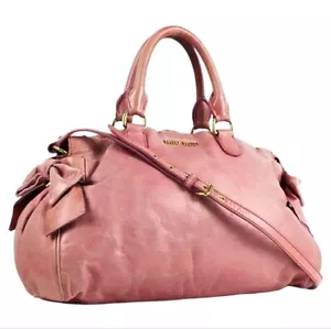 Miu Miu Side Ribbon 2way Women's Handbag Shoulder Bag Leather Pink Used Auth - Picture 1 of 18