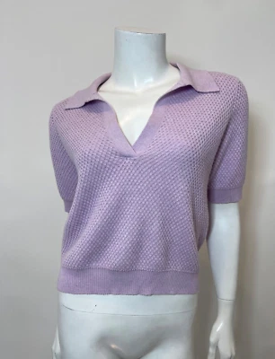 Suéter Polo Algodón por Otoño Cachemira Tejido Waffle en Lila Talla S Foto 1 de 4