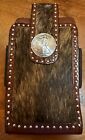 3D Phone Holder Brown Leather Hair-On Inlay Studs & Concho