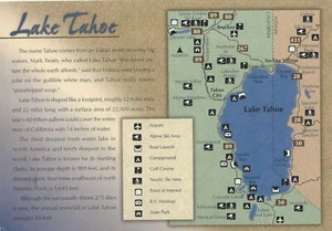 California, Lake Tahoe Map color postcard (STAMPS, POSTAGE, COLLECTIBLE) - Picture 1 of 2
