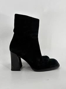 Guchi Collection Boots Womens 8M Black Suede Block Heels Zip Up Mid Calf - Picture 1 of 13