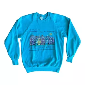 Vintage Anvil Blue Art Sweatshirt 80s Size Medium Luke A Tuke Made in USA - Picture 1 of 6