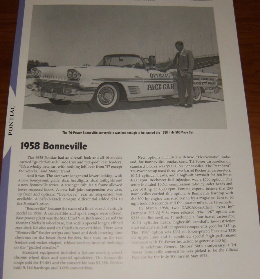Pontiac Bonneville 1958 convertible coche de ritmo oficial especificaciones información foto 58 Foto 1 de 1