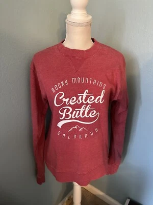 Sudadera para mujer Crested Butte M roja cuello redondo pulóver Colorado informal usada en excelente estado Foto 1 de 4