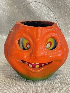 Antique Vintage Halloween Paper Mache Pulp Jack o' Lantern, 30s-40s - Picture 1 of 14