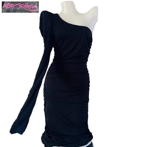 Vestido y2k De Colección BETSEY JOHNSON EE. UU. Negro Acanalado 1 Hombro Años 90 LBD S Foto 1 de 4