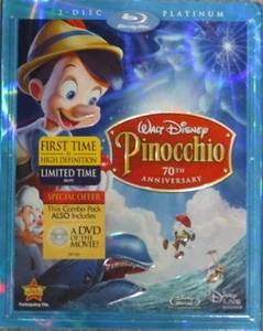 PINOCCHIO DISNEY'S 70TH ANNIVERSARY BLURAY W/SLIPCOVER NEW - Picture 1 of 1