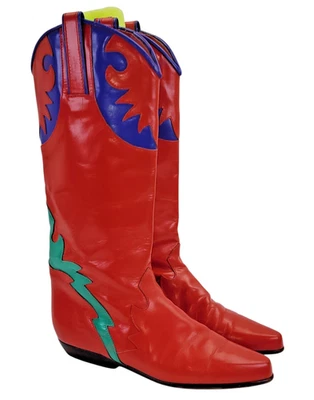 Botas de montar de vaquera de diseñador rojas de cuero Charles David talla 7,5 B Italia Foto 1 de 4