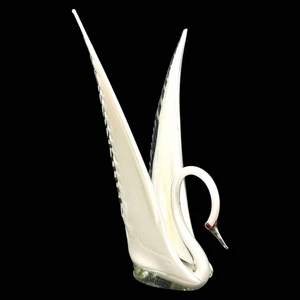 Statuina vintage BIANCO CIGNO REALE fatta a mano vetro ali alte decorazione artistica - Foto 1 di 11