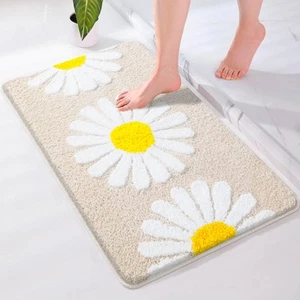 Sunhop Beige Bathroom Rugs, Cute Flower Daisy Bath Mat, Extra Soft and Absorb... - Picture 1 of 9