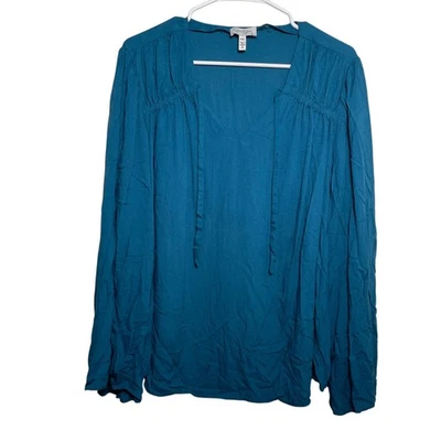 Jessica Simpson Blouse Women's XXL V-Neck Long Sleeve Blue Career Top Shirt - Image 1 of 4