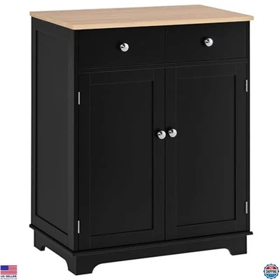 HOMCOM Aparador Moderno Negro con Tapa de Madera Maciza - Almacenamiento de Cocina y Cafetera Foto 1 de 4