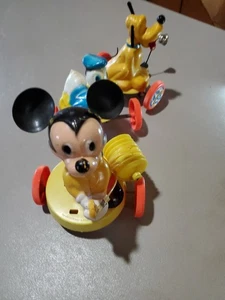 Vintage Walt Disney Mickey Mouse Donald Duck Pluto Pull Toy Hong Kong - Picture 1 of 9